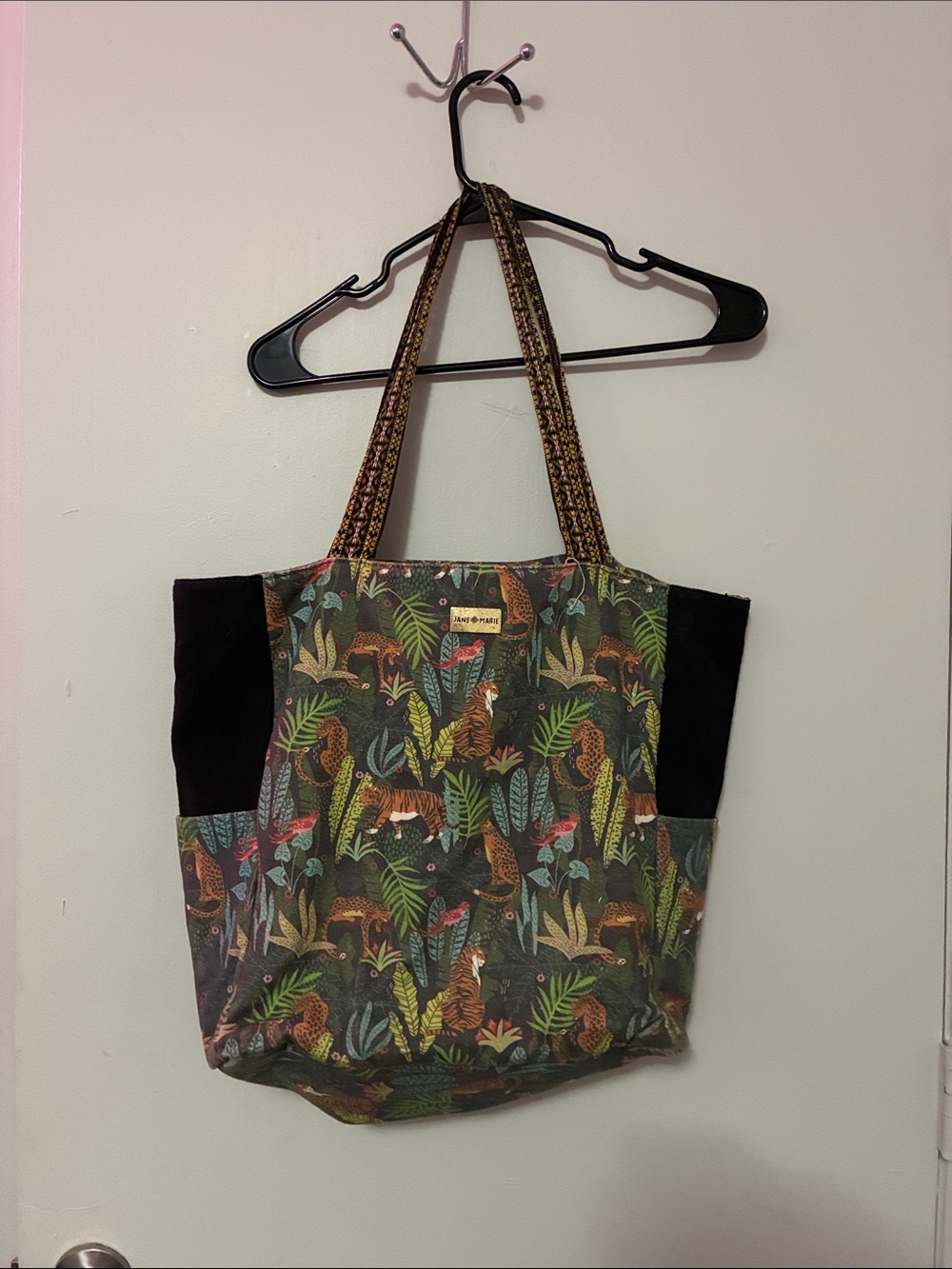 Tropical Tiger Print Tote Bag with Black Panels